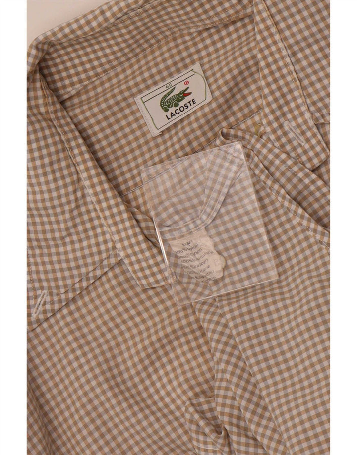 Lacoste Herren-Kurzarmhemd, Größe 40, mittelbeige, karierte Baumwolle