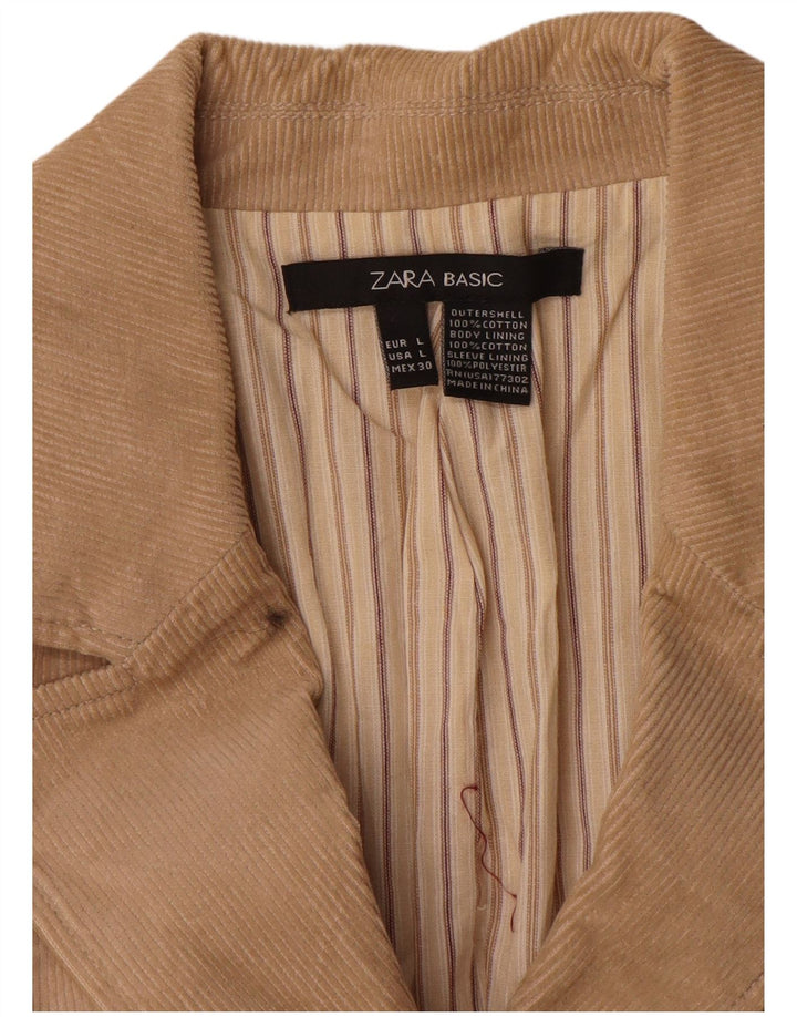 Zara Damen 3-Knopf-Blazer aus Cord, UK 14, Größe L, Beige, Baumwolle