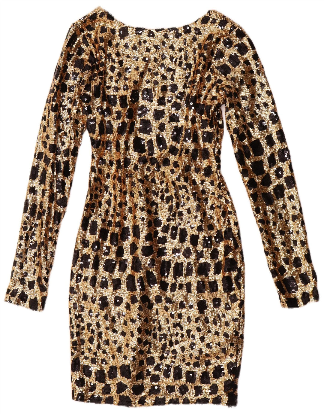 GUESS Damen Langarm-Pailletten-Bodycon-Kleid UK 6 XS Gold Geometrisch