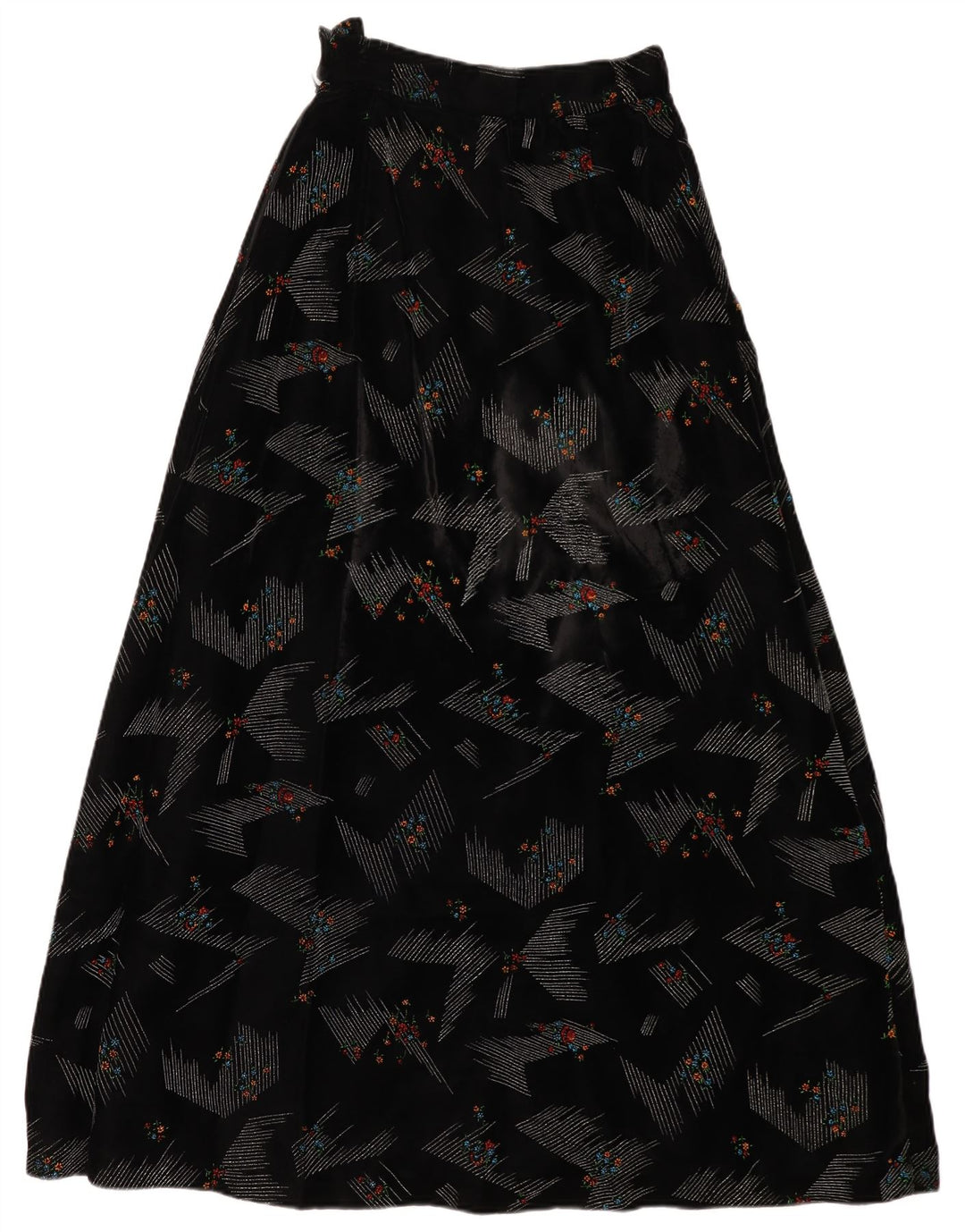 VINTAGE Damen Maxirock mit hoher Taille W24 XS Schwarz geblümt