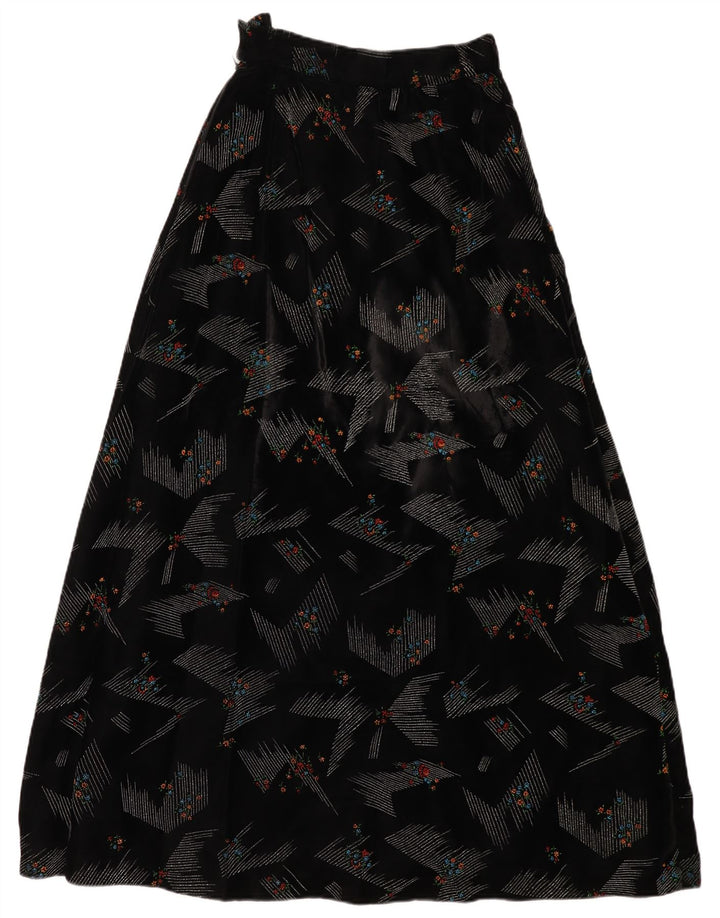 VINTAGE Damen Maxirock mit hoher Taille W24 XS Schwarz geblümt