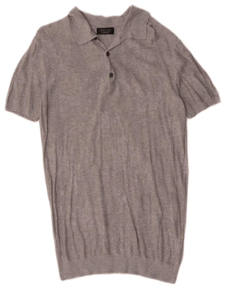 Zara Herren Kurzarm-Poloshirt Mittelgraue geometrische Viskose