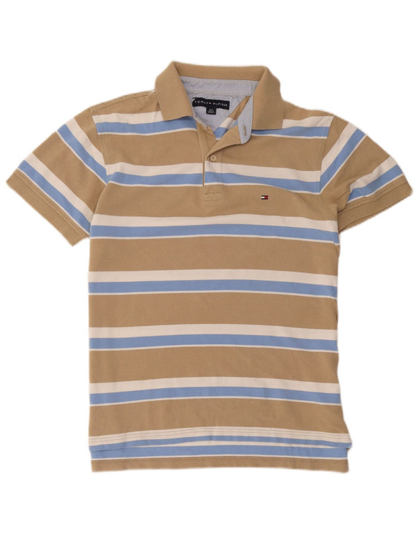 Tommy Hilfiger Herren-Poloshirt, klein, beige, gestreift, Baumwolle