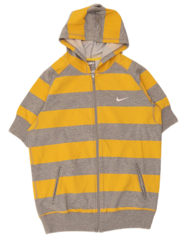Nike Damen Kurzarm-Kapuzenpullover mit Reißverschluss, UK 10/12, mittelgelb gestreift