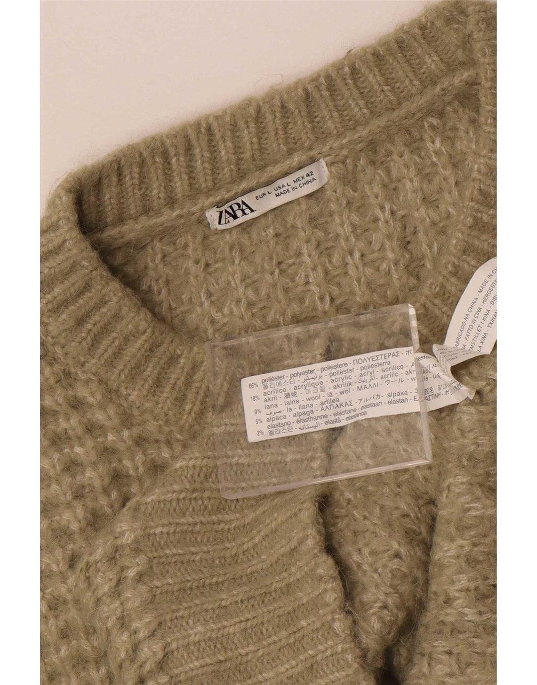 Zara Herren-Pullover mit Rundhalsausschnitt, groß, Khaki, Polyester
