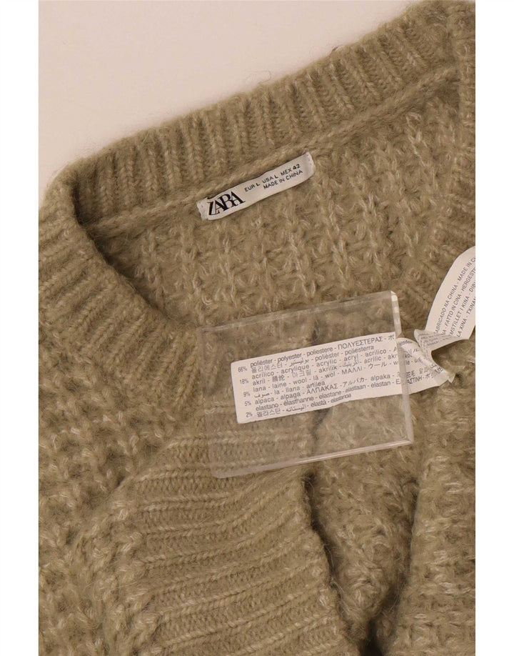 Zara Herren-Pullover mit Rundhalsausschnitt, groß, Khaki, Polyester