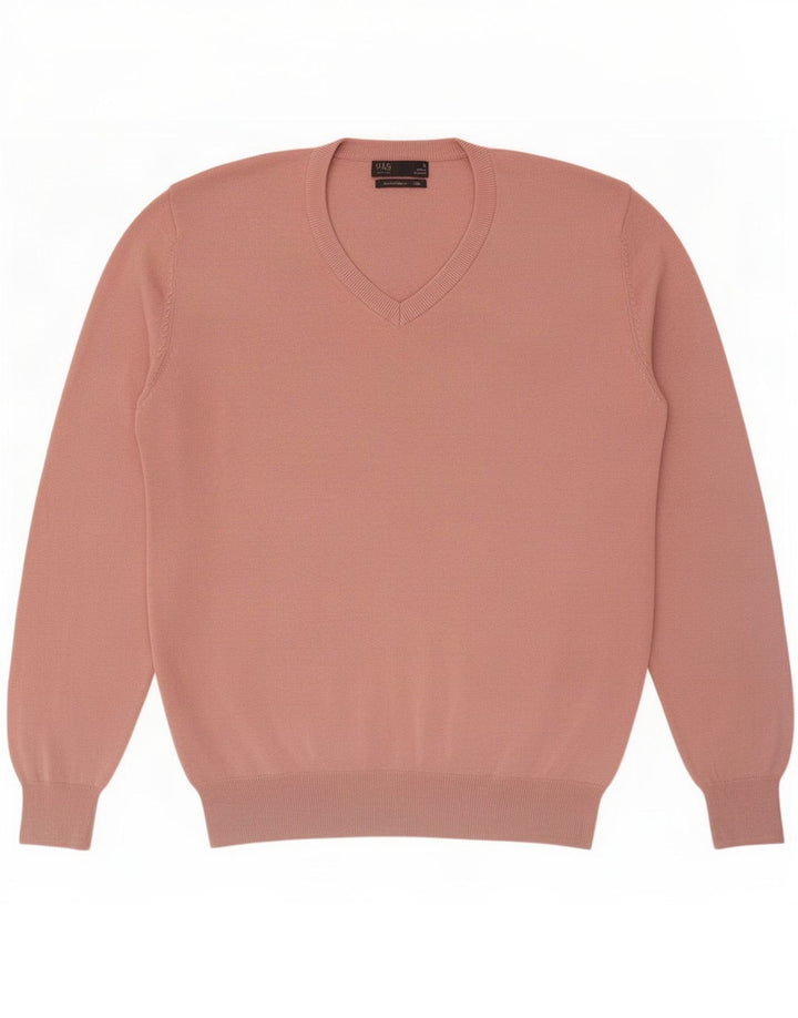 Marks & Spencer Herren-Pullover mit V-Ausschnitt, groß, rosa Baumwolle