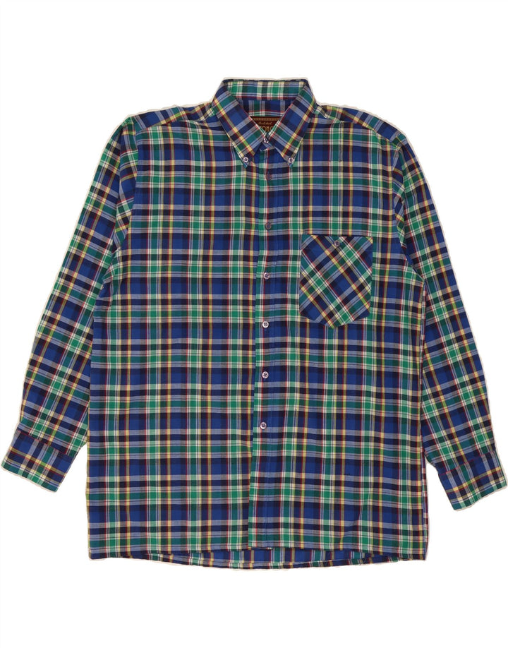 VINTAGE Mens Shirt Large Navy Blue Check Polyester Vintage Vintage and Second-Hand Vintage from Messina Hembry 