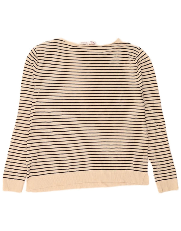 Zara Damen Top Langarm UK 14 Medium Beige Gestreifte Viskose