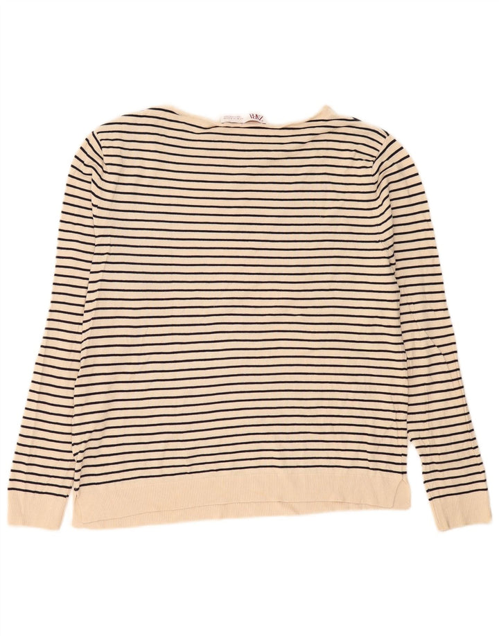 Zara Damen Top Langarm UK 14 Medium Beige Gestreifte Viskose