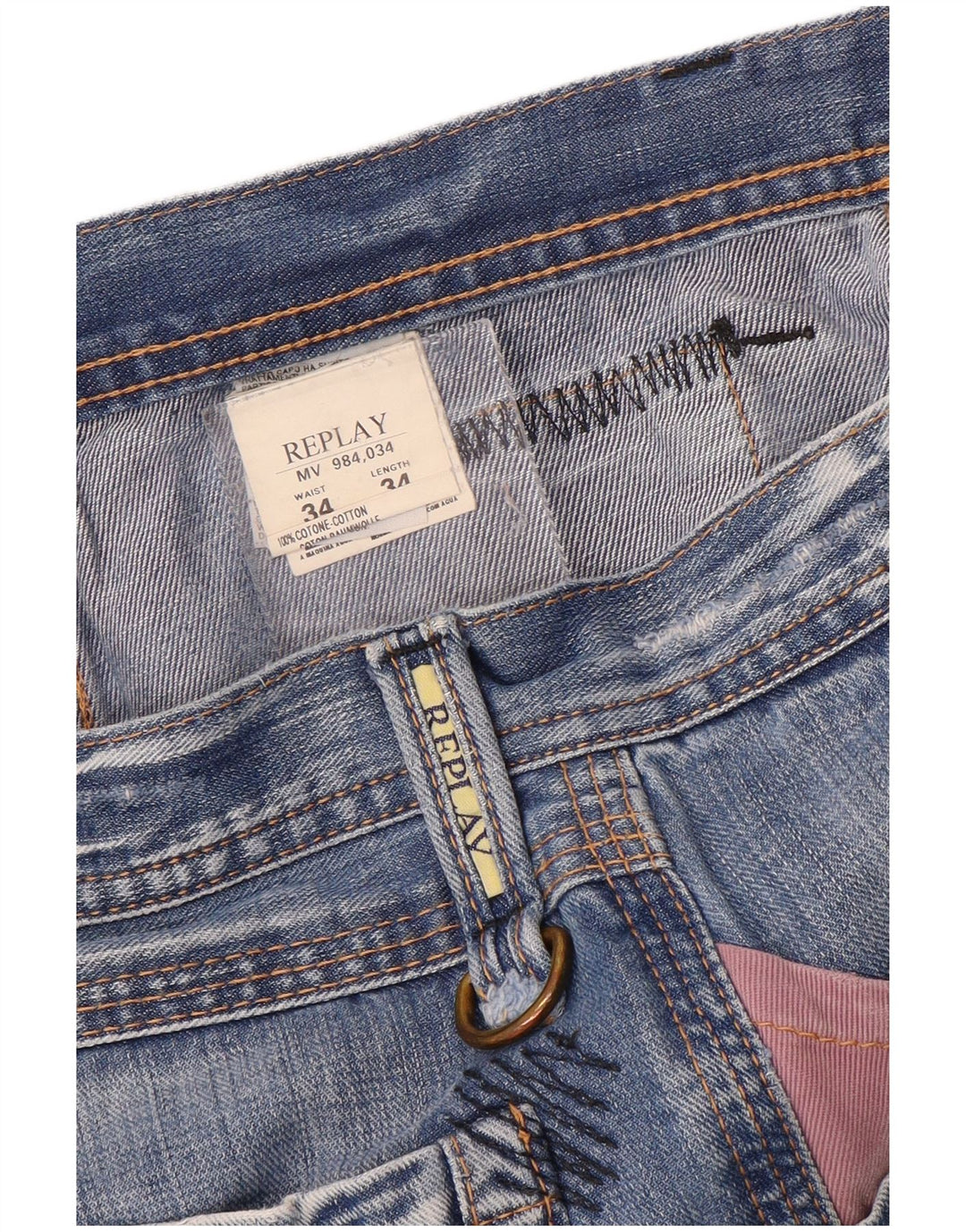 Replay Herren Straight Jeans W34 L34 Blaue Baumwolle