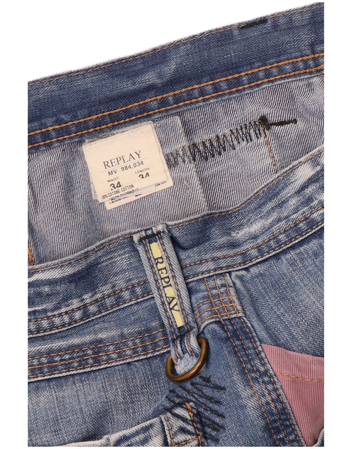 Replay Herren Straight Jeans W34 L34 Blaue Baumwolle