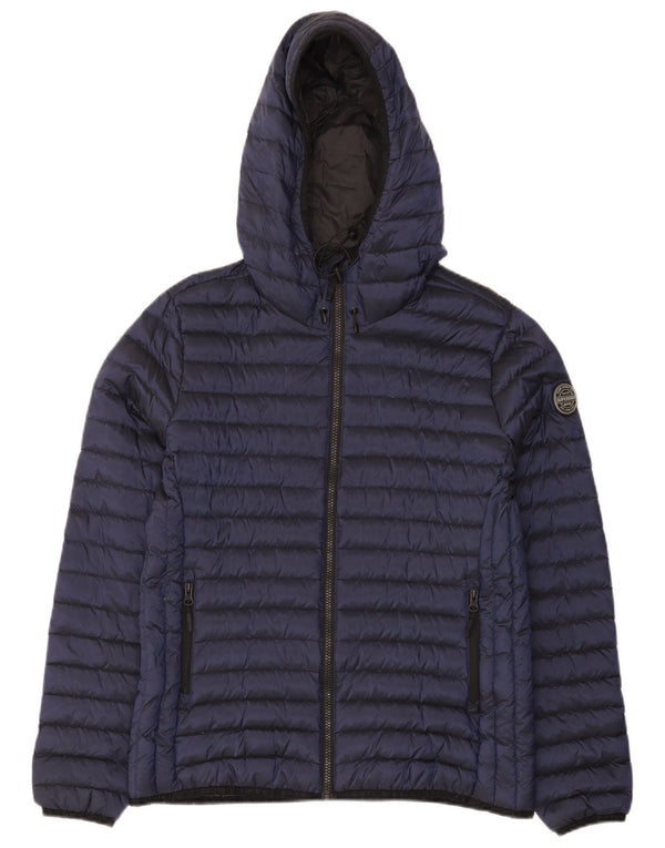Superdry Wattierte Jacke mit Kapuze für Damen, UK 16, Größe L, marineblaues Nylon