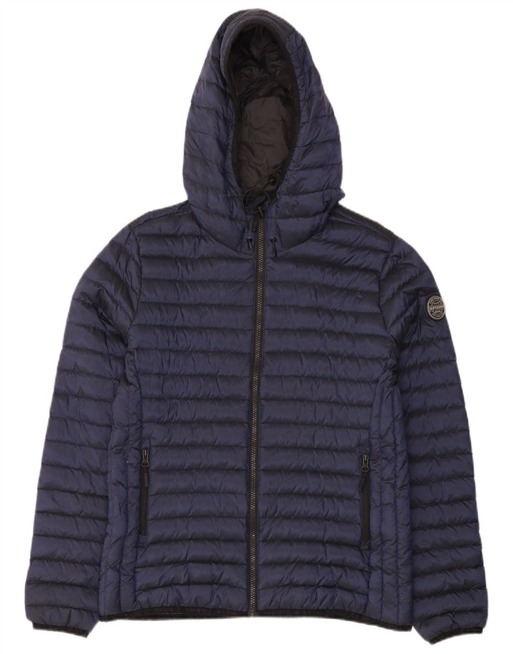 Superdry Wattierte Jacke mit Kapuze für Damen, UK 16, Größe L, marineblaues Nylon