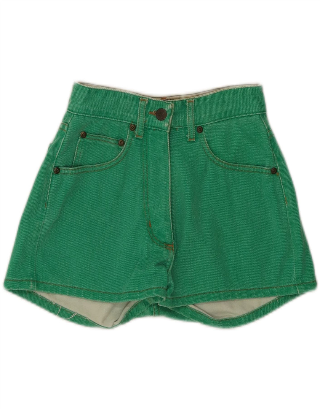 Britische Khaki-Damen-Jeansshorts mit hoher Taille, W26, kleine grüne Baumwolle