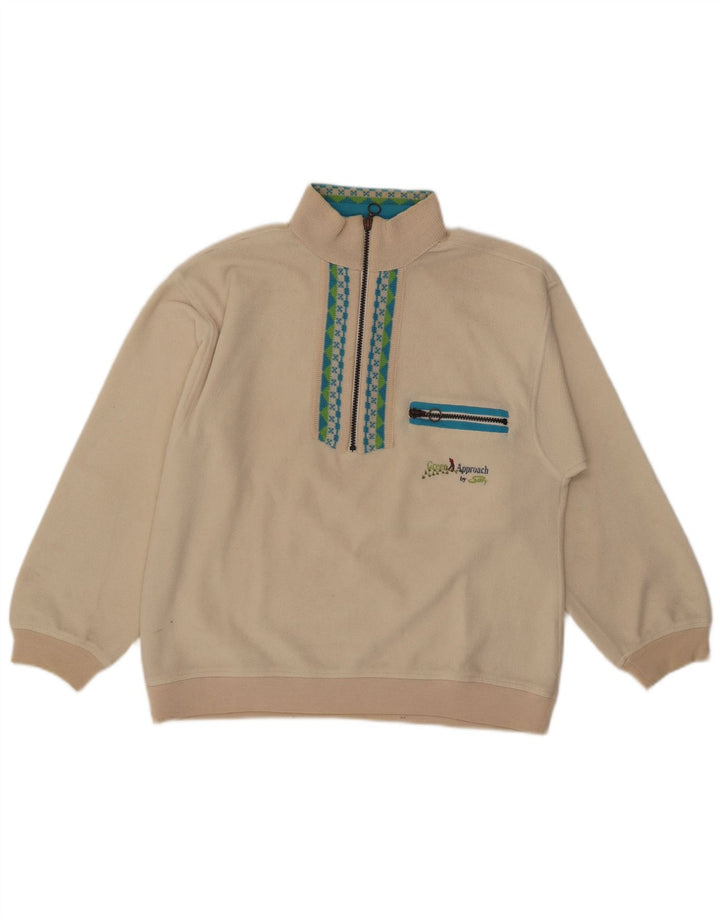 Silvy Polartec-Fleecepullover mit Reißverschluss am Hals für Herren, mittelbeigefarbenes Fair-Isle-Polyester