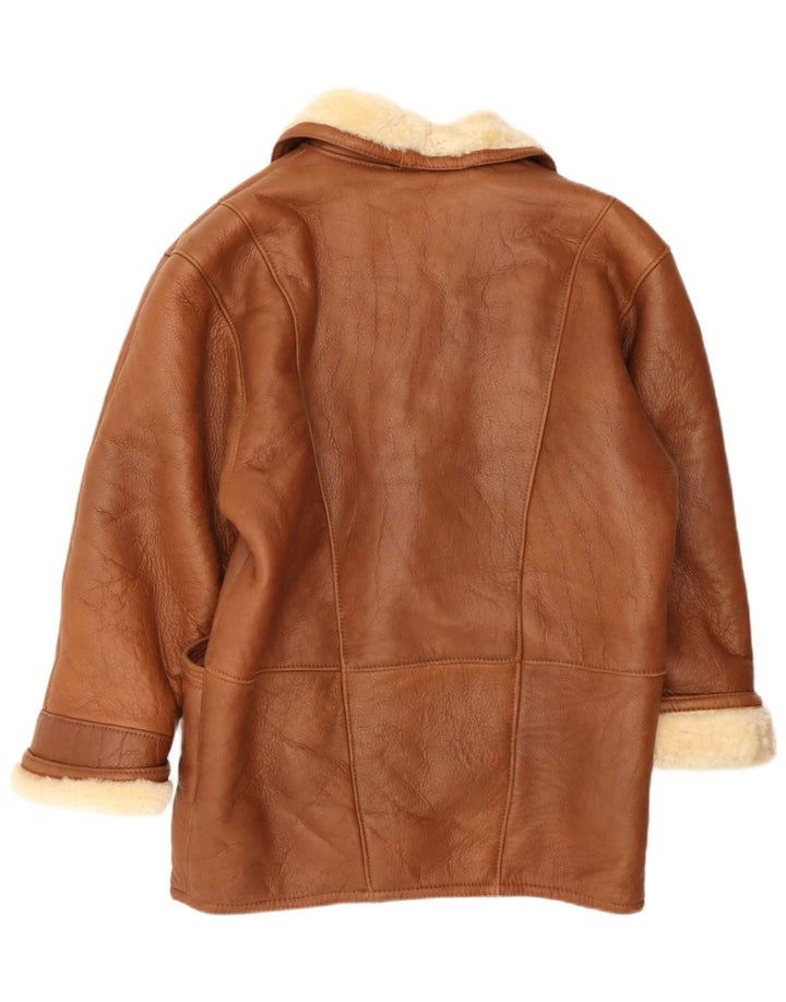 Vintage Damen Übergroße Lammfelljacke US 8 Mittelbraunes Leder