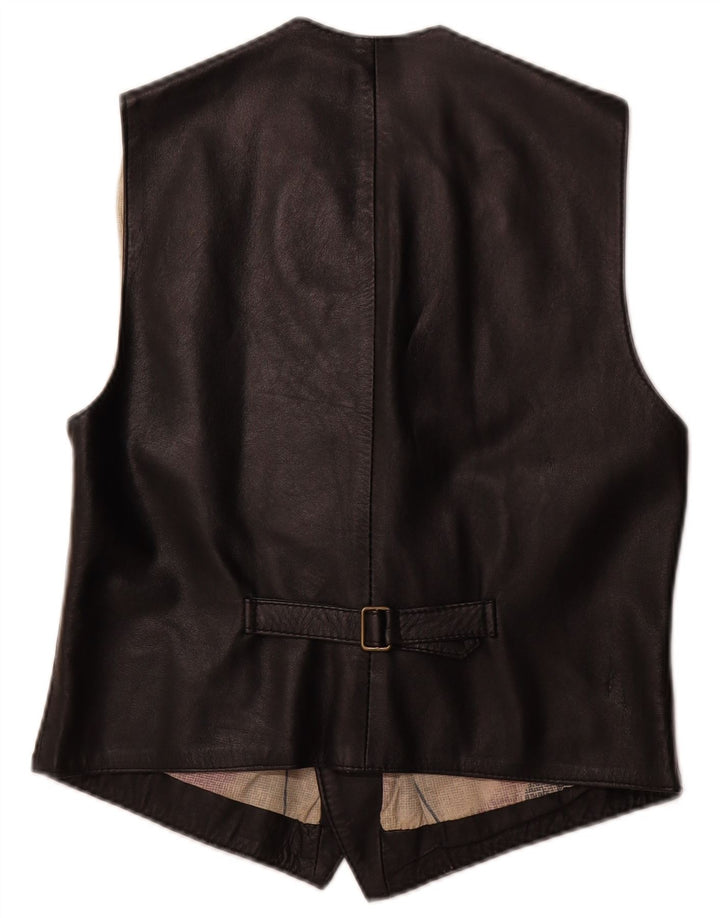 VINTAGE Mens Leather Waistcoat Small Black Leather