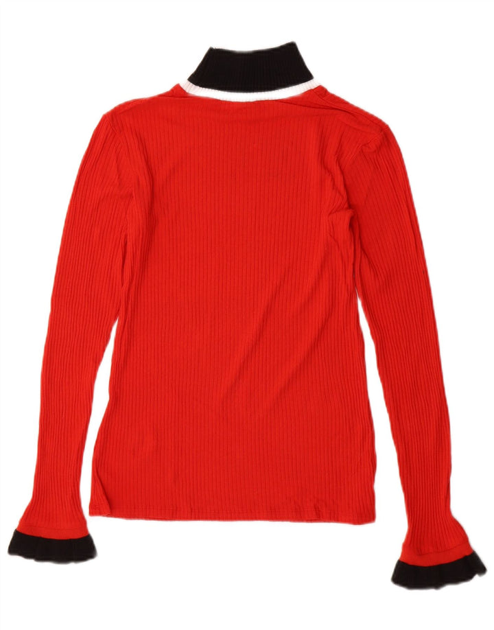 ZARA Womens Turtle Neck Jumper Sweater UK 12 Medium Red Colourblock