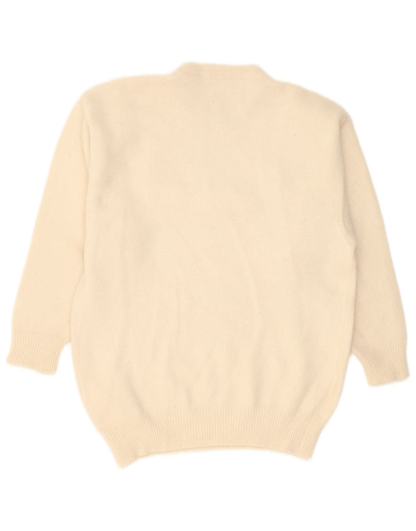 Vintage Damen Pullover mit Rundhalsausschnitt, Gr. 16, groß, aus weißer Paisley-Wolle