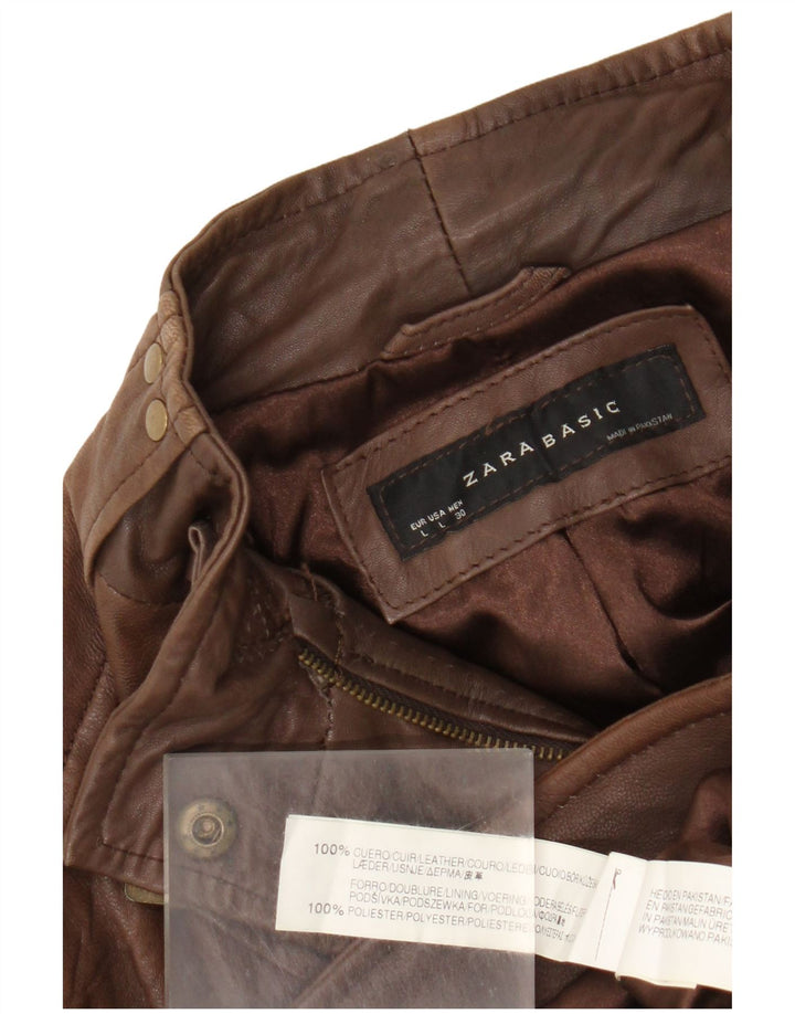 Zara Damen Lederjacke UK 14 Großes braunes Leder