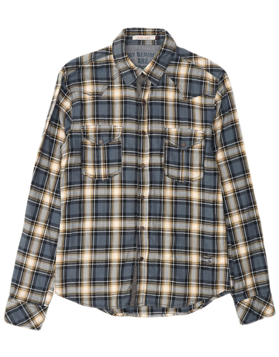 JACK & JONES Herren-Flanellhemd aus mittelblau karierter Baumwolle