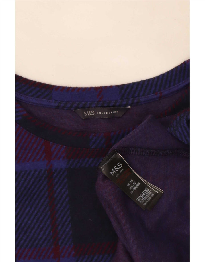 Marks & Spencer Damen Top Langarm UK 14 Large Marineblau kariert