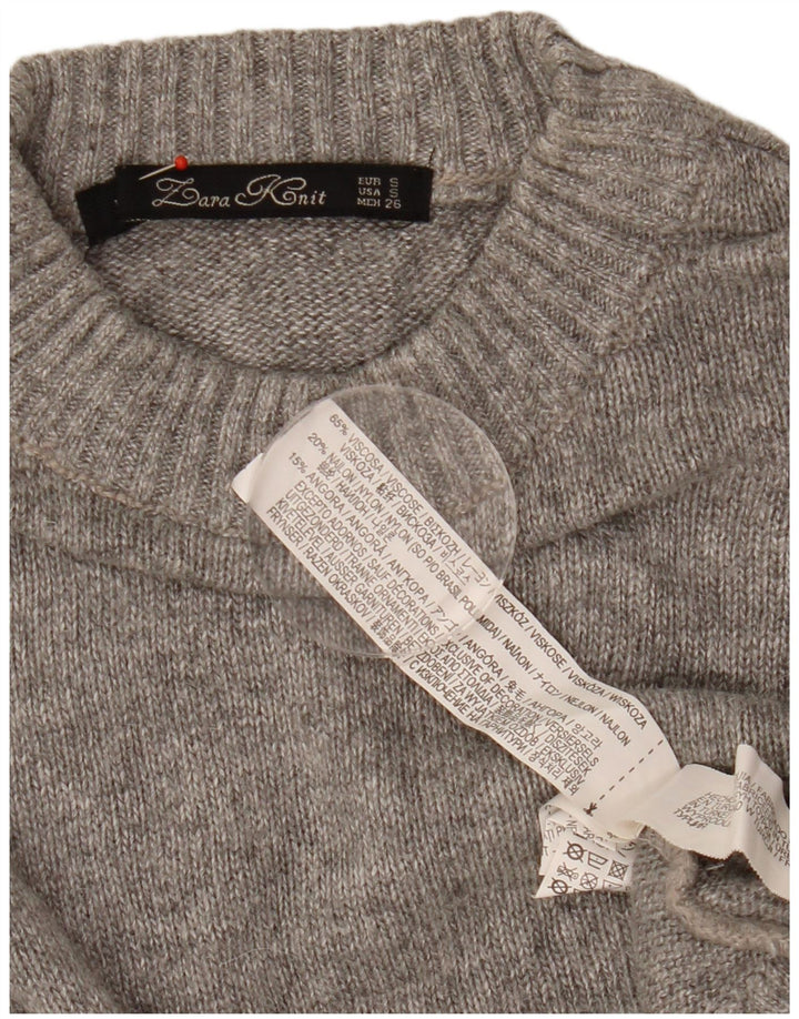 Zara Damen-Pullover mit Rundhalsausschnitt, Gr. 10, Größe S, graue Viskose