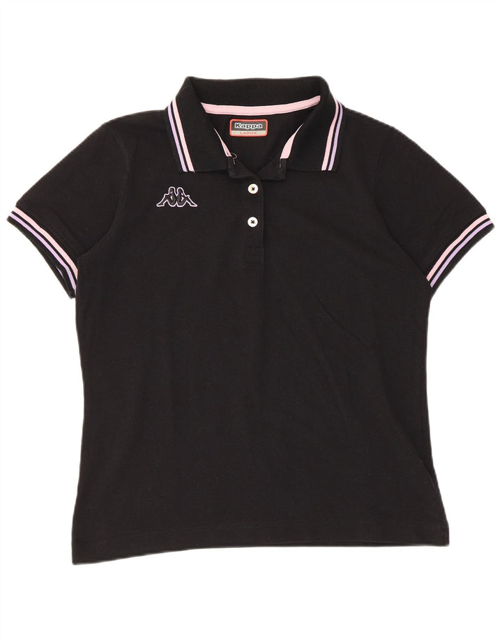 Kappa Damen Poloshirt UK 14 Large Schwarz Colourblock