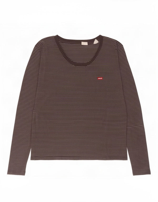 Levi's Damen Top Langarm UK 12 Mittelschwarz gestreift Baumwolle
