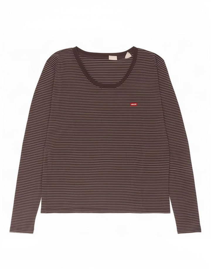 Levi's Damen Top Langarm UK 12 Mittelschwarz gestreift Baumwolle
