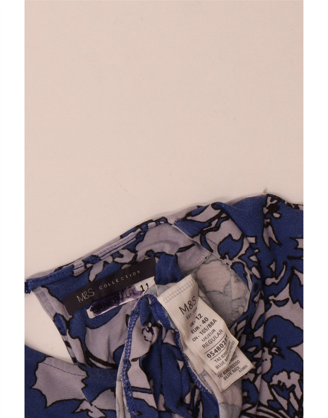Marks & Spencer Damen-Etuikleid mit 3/4-Ärmeln, UK-Größe 12, Mittelblau mit Blumenmuster