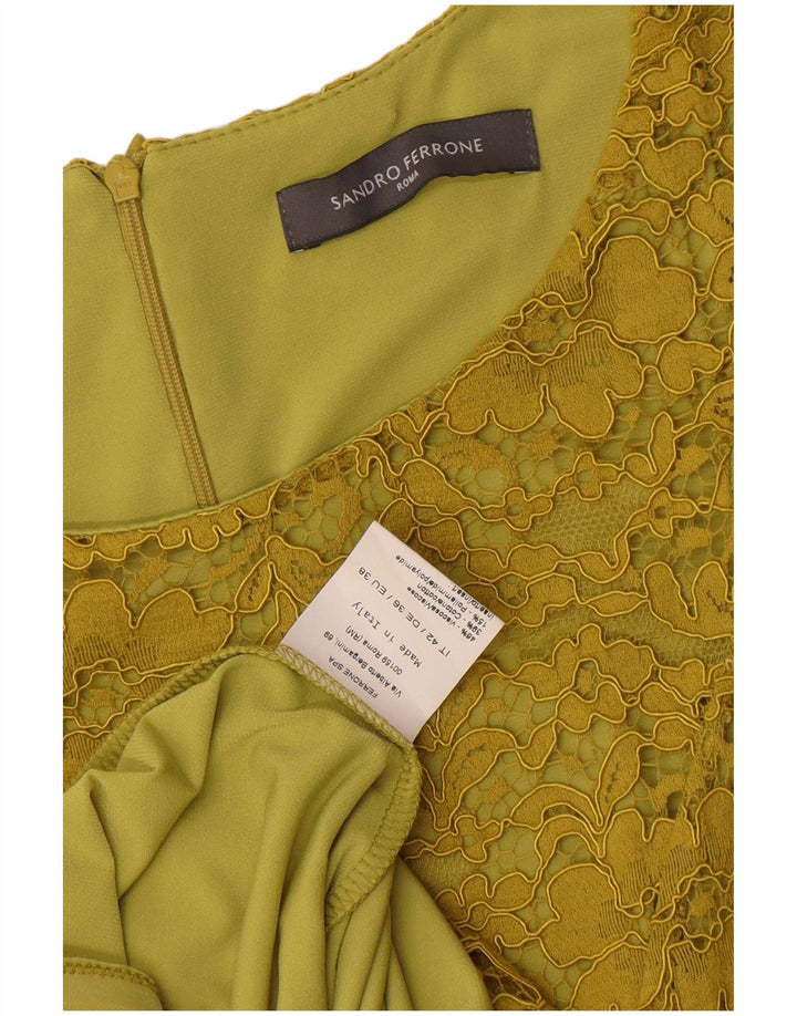 Sandro Ferrone Damen Ärmelloses A-Linien-Kleid IT 42 Mittelgelbes Blumenmuster