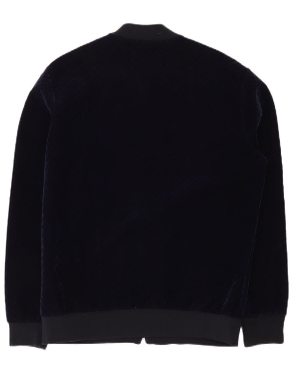 Zara Herren Velours-Bomberjacke UK 40 Large Marineblau Polyester