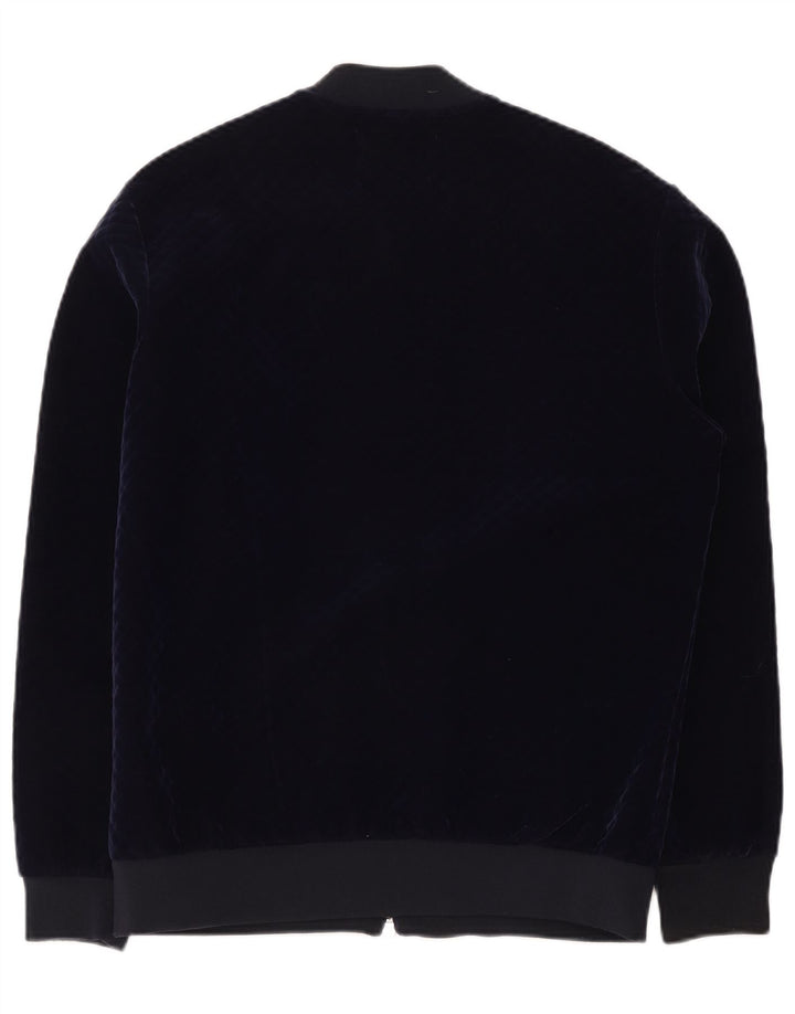 Zara Herren Velours-Bomberjacke UK 40 Large Marineblau Polyester