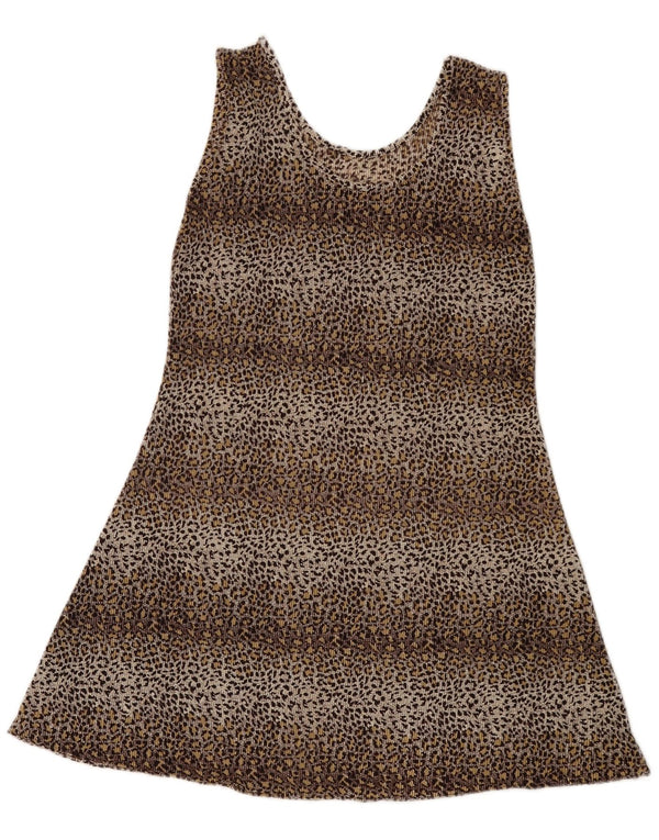 Vintage Damen Mini ärmelloses Tunikakleid UK 8 Kleines braunes Tiermuster