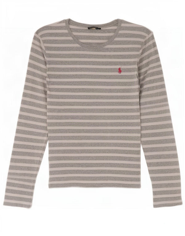 Polo Ralph Lauren Damen Top Langarm UK 12 Mittelgrau gestreift Baumwolle