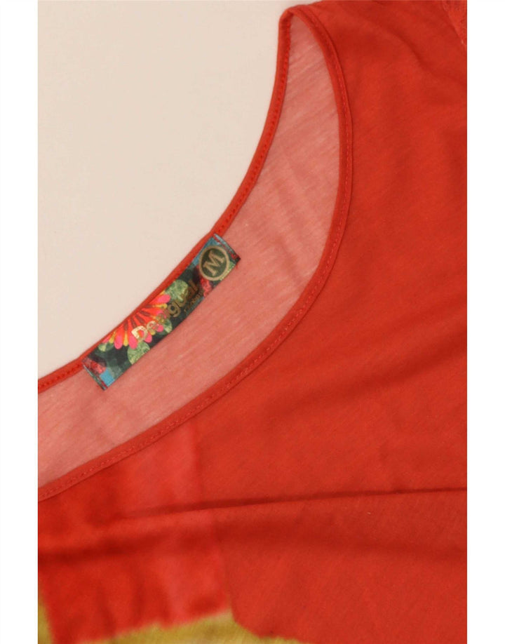 Desigual Damen Grafik-T-Shirt-Oberteil UK 14 Medium Red Geometrisch