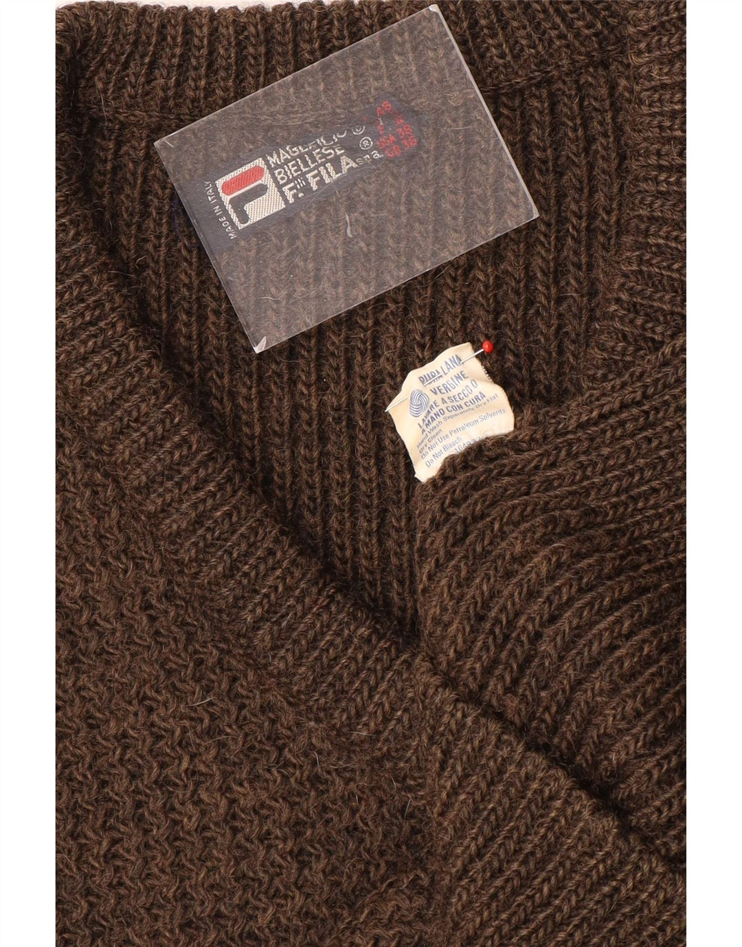 Fila Herren-Pullover mit V-Ausschnitt, UK 36, kleine braune Wolle