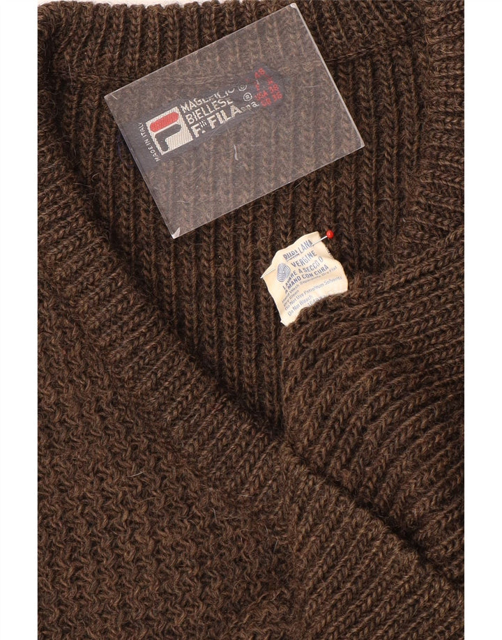 Fila Herren-Pullover mit V-Ausschnitt, UK 36, kleine braune Wolle