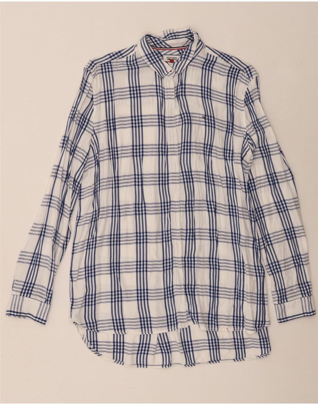 Tommy Hilfiger Damen-Oversize-Hemd, UK 18, XL, weiß kariert, Viskose