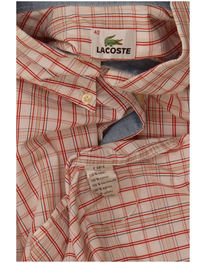 Lacoste Herrenhemd, Größe 42, groß, cremefarbene Karo-Baumwolle