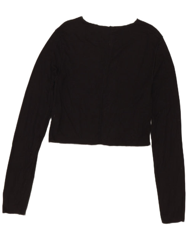 Zara Damen Crop Top Langarm UK 14 Große schwarze Viskose