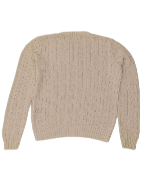 Ralph Lauren Damen-Pullover mit Rundhalsausschnitt, UK 12, mittelweiße Baumwolle