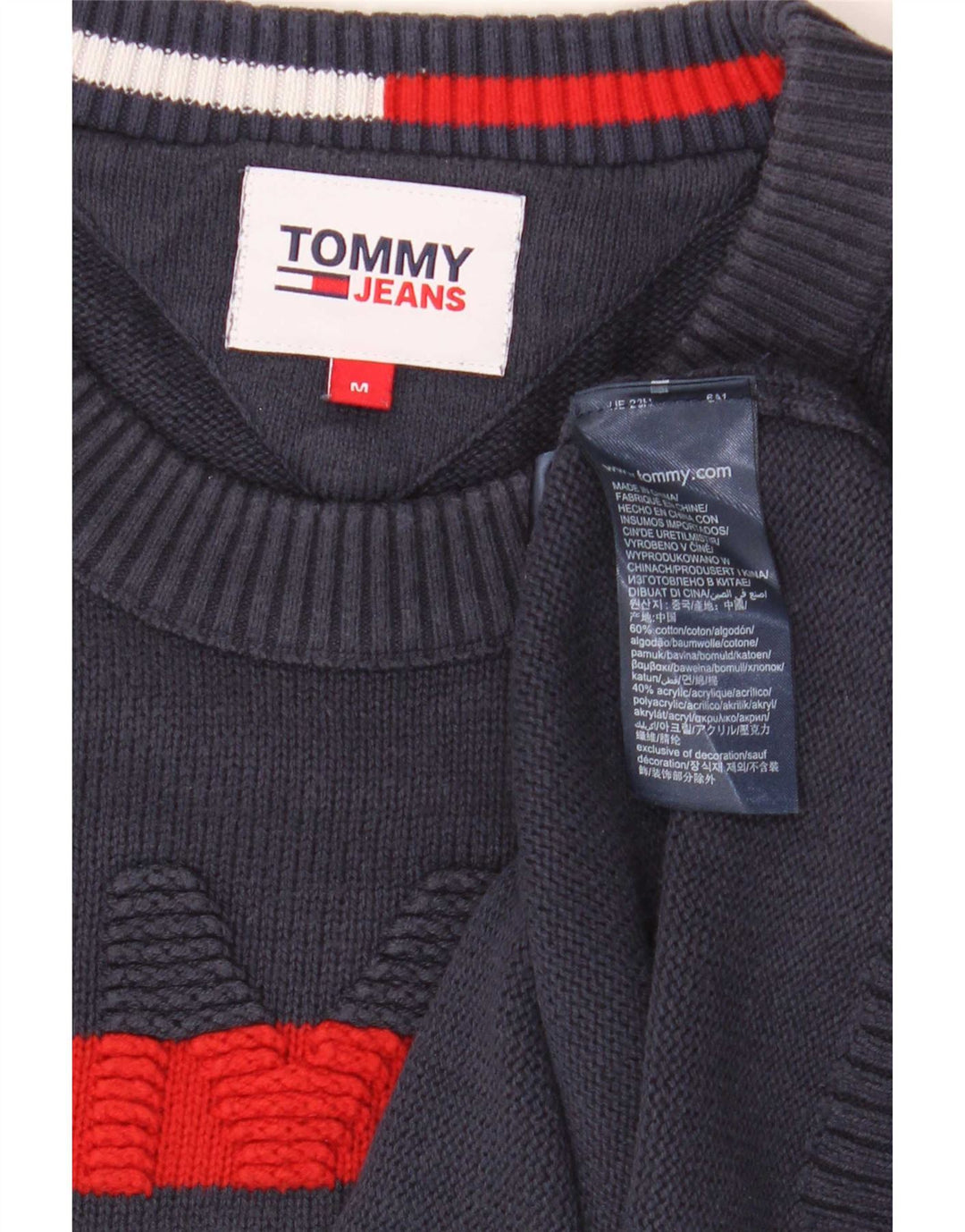 Tommy Hilfiger Herren-Pullover mit Rundhalsausschnitt, mittlere marineblaue Baumwolle