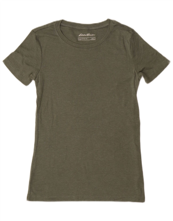 EDDIE BAUER Damen T-Shirt Top UK 10 Small Khaki Baumwolle