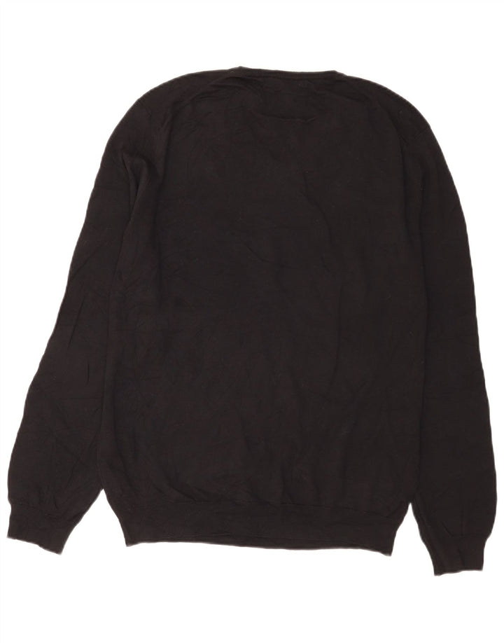 Massimo Dutti Herren-Pullover mit V-Ausschnitt aus mittelschwarzer Baumwolle
