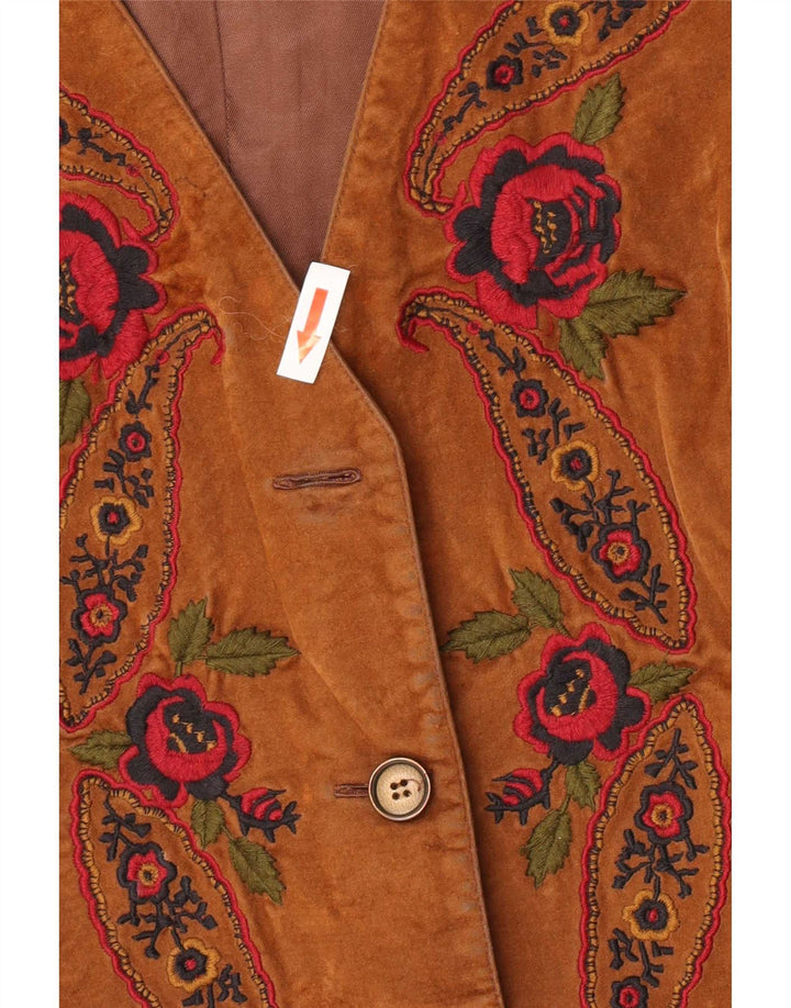 Options Womens Waistcoat IT 44 Medium Brown Floral Viscose