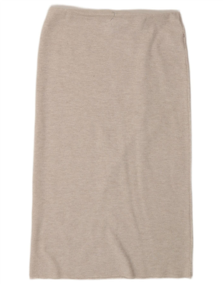 ZARA Womens Knit Straight Skirt Large W32 Beige Polyester