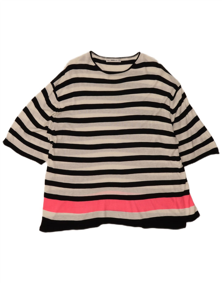 Langes, übergroßes Blusenoberteil für Damen von Zara, Gr. 10, Größe S, weiß gestreift